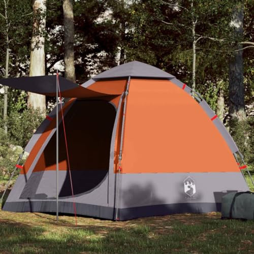 Tino Tech Tente de camping pour 4 personnes - 273 x 273 x 129 cm - Tente familiale - Grande tente à lancer - Tente de festival - Tente de trekking - Polyester - Gris et orange