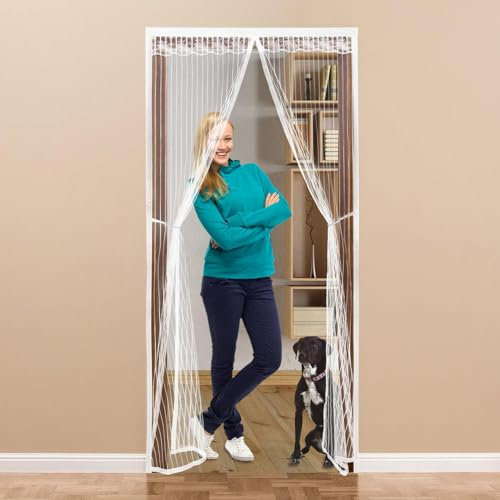 Magnetic Door Screen 250x225cm Heavy Duty Anti-Tearing, with Hook and Loop Design, Patio Door Fly Screen for Keeping Out Flies & Bug, Retractable Screen Door for Patio Door, Sliding Door, White