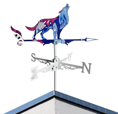 Girouette En Forme De Coq - Indicateur De Direction De La Poule | Animaux Loup Girouette Chantier | Girouette En Métal Multicolore | Tourbillon De Girouette De Jardin Deg