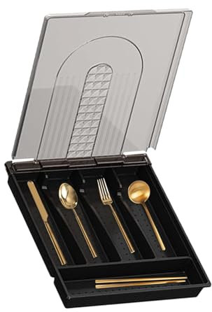 Boîte de rangement pour argenterie, Organisateur de rangement en argent - Plateau à outils avec couvercle | Boîte à couverts avec 5 compartiments, étui à couverts, étui à couverts avec