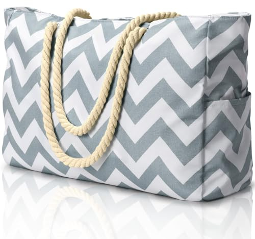 oscaurt Strandtasche XXL Familie Shopper Tasche Damen Wasserdicht Beach Tote Bag Einkaufstasche mit Reißverschluss Handtasche Damen Groß Faltbare Reisetasche