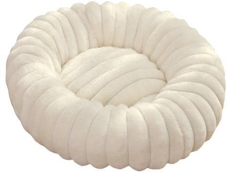 Pevfeciy Weich Haustierbett für Hund Donut-Kissen Katzenbett und Hundesofa Rundes Kissen Plüsch-Hundesofakissen für Mittelgroße & Kleine Hunde,Weiß,60cm