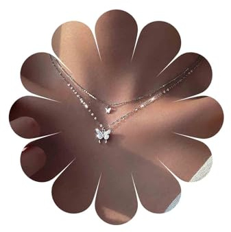 Cybche Boho Layered Crystal Butterfly Necklace CZ Butterfly Pendant Necklace Silver Rhinestone Choker Necklace Tiny Butterflys Chain Necklace Small Butterflys CZ Necklace Jewelry for Women