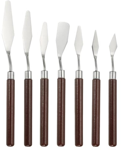 YOKIVE 7 Pcs Stainless Steel Palette Knife, Professional Art Spatula Set Oil Painting Accessories Color Mixing Scraper with Wood Handle, Great for Canvas Acrylic Painting (Red Brown)