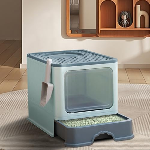 XUANYU Grande Maison de Toilette Chat Bac Litière pour Chat avec Pelle Bac à Litière pour Chats et Aux Petits Animaux, WC pour Chats (Vert C)