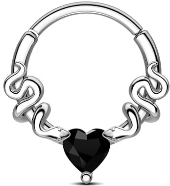 CM Crareesi Mania Schlange Septum Piercing Schmuck Silber Gold Septum Clicker Ringe 16G Daith Piercing Schmuck 316L Edelstahl Daith Helix Ohrringe mit Herz CZ 8mm