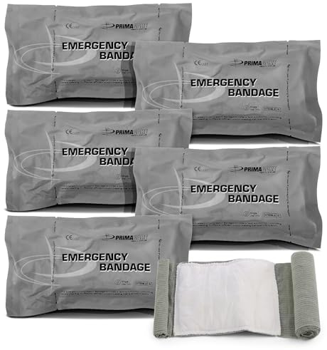 Primacare WB-7706 5-Pack Israeli Bandages – 6 Emergency Trauma Wound Dressing, Vacuum-Sealed, Sterile, Bleeding Control for First Aid, Tactical, Military, EMT & Survival Kits