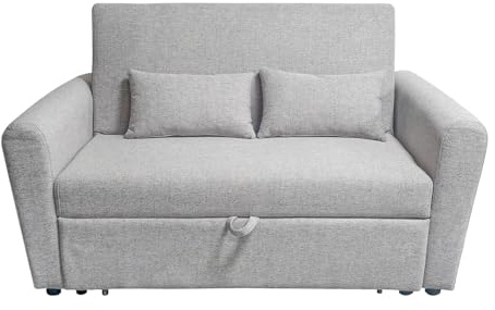 Homey - Sofá Cama de 2 Plazas Modelo Mateo, Diseño Moderno, Práctico y Funcional, con Reposabrazos, Gris Claro