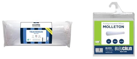 Bleu Câlin Lot Traversin Moelleux 140 cm, Enveloppe Polyester + Protège traversin polochon Molleton 70% Coton 30% Polyester