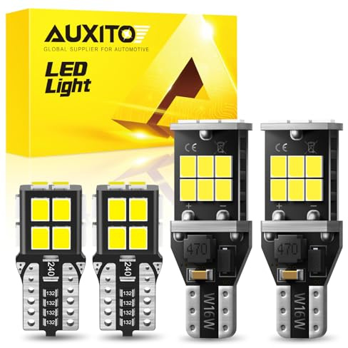 AUXITO 194 168 LED Bulb & 921 912 W16W LED Bulb Combo Kit, Error free for 2825 W5W Led License Plate Light/Dome/Map/Trunk/Marker Light and 906 T15 led Backup Reverse Light,6000K White, Pack of 4