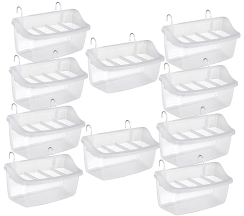 Toddmomy Comedero para Jaula de Loros de Plástico Diseño Colgante, Solución Antidesperdicio para Alimentación de Pájaros y Pequeños Roedores, Paquete de 10 Unidades