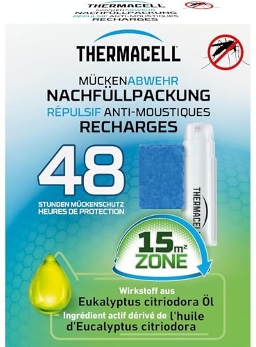 Thermacell Mückenabwehr Nachfüllpackung – 48 Stunden Mückenschutz, Unscented, 12 Wirkstoffplättchen & 4 Gaskartuschen, Grün