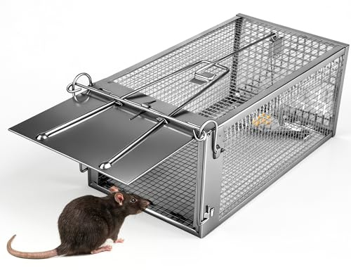 Akunsz 1x Rattenfalle Lebend Groß Lebendfalle Ratte XXL Rat Trap Mausefalle Lebend Käfig für Siebenschläfer Innen & Außen Wiederverwendbar Silbern