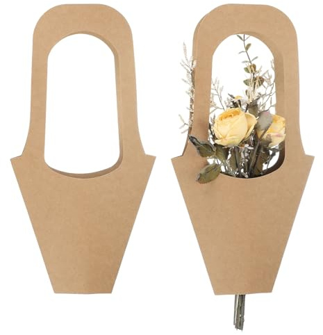 PATIKIL Sacchetto Portafiori Con Manico 13,8x7,5x3 Carta Kraft 50 Pz | Involucri Marroni, Per Bouquet Floreali Per Matrimoni Compleanni Lauree Anniversari Regali