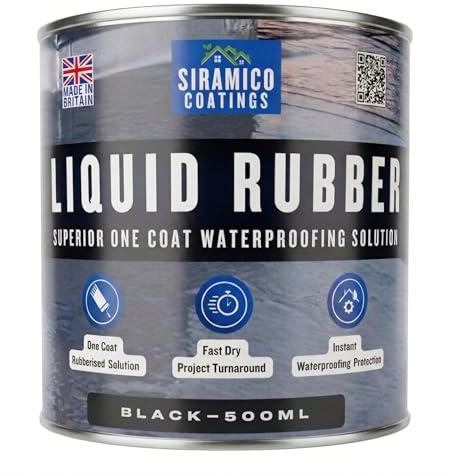 Siramico Coatings Liquid Rubber Roof Coating | Instant Leak Seal Technology I Quick Drying, One Coat Waterproofing Sealant | Black, Grey & Clear (Black, 500ml)