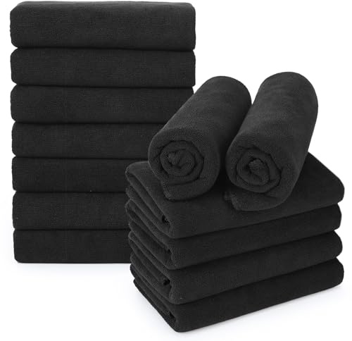 saerryor 10 asciugamani da salone in microfibra, ad asciugatura rapida, senza pelucchi, per salone di bellezza, palestra, bagno, spa e cura dei capelli, 35 x 75 cm, colore: nero
