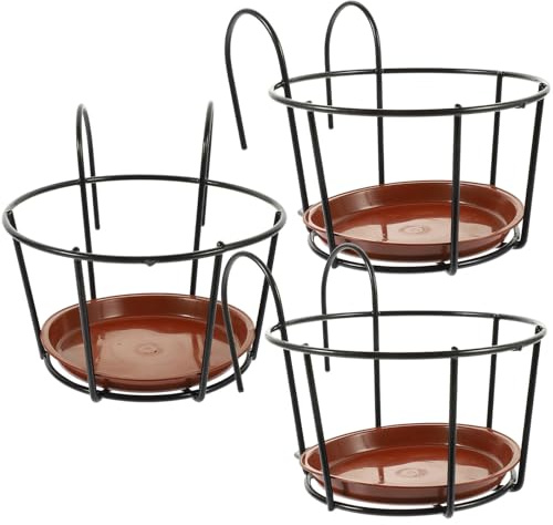Alasum Porta Vasi da Balcone Sospeso in Ferro Rosso, Set da 3 Pezzi per Piante e Fiori, per Giardino e Cucina, Spazio Verticale e Decorazione Elegante