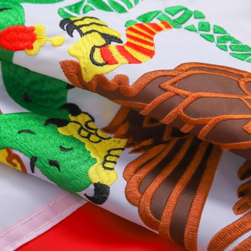 Bandera mexicana bordada de México de 3 x 5 pies para exteriores, poliéster 300D resistente y duradero para exteriores, colores vivos, resistente a la intemperie, ojales de latón, bandera de México de