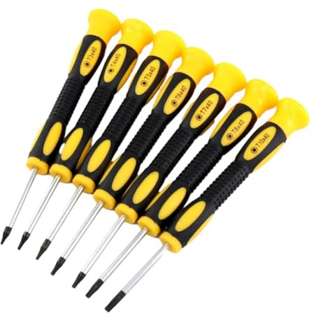 Juego de 7 destornilladores Torx, puntas de seguridad T3-T10H con agujero para reparación de teléfonos Xbox 360 PS3, color amarillo, negro y plateado