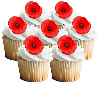 30 Red Poppy Remembrance Day Flower Edible Wafer Paper Cake Toppers Decorations