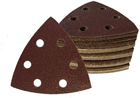 50 Pieza triángulos de Lija con Velcro 93 x 93 x 93 mm, Grano 60 para lijadora Delta de 6 Agujeros