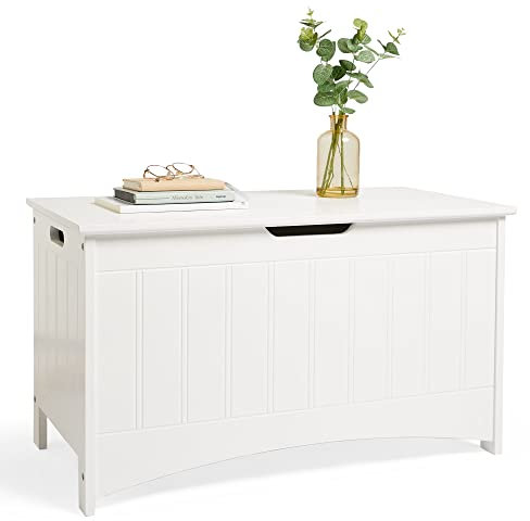 VonHaus Storage Chest - White Storage Box w/Hinged Lid - Bench for Blankets - Shoe Bench Unit, Large Toy Chest Organiser & Blanket Box - Shaker Style Trunk for Hallway, Bedroom & Living Room