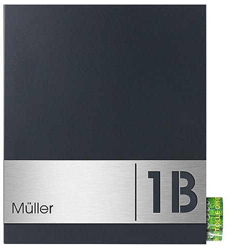 Design-Briefkasten anthrazit mit Zeitungsfach (RAL 7016) MOCAVI Box 111R Postkasten mit Hausnummer und Name V4A-Edelstahl graviert modern groß DINA4
