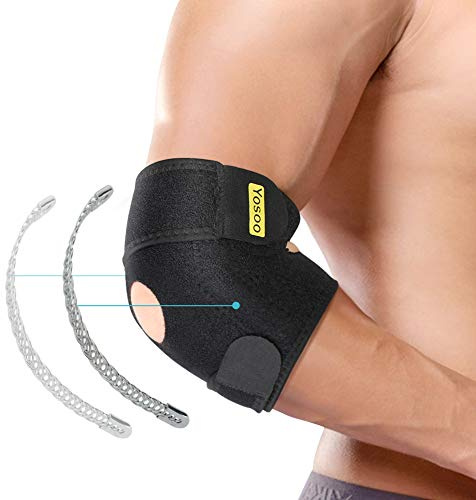 Elbow Brace, Adjustable Elbow Support with Dual-Spring Stabilizer, Elbow Strap for Golfers Elbow, Tennis Elbow, Arthritis, Tendonitis, Sports Injury Pain Relief and