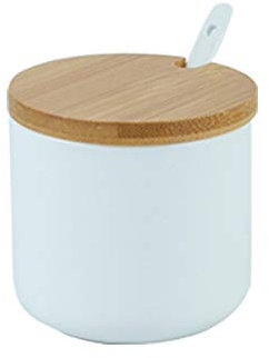 OnePine 260ml Zuccheriera in Ceramica, Contenitore per spezie barattoli spezie Rotonda con Coperchio e Cucchiaio, Design Elegante, per Casa e Cucina (Bianco)