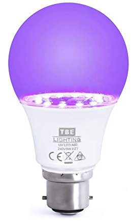 TBE LIGHTING UV LED Bulb - 9w Ultra Violet Black Light Bulbs - B22 Standard Bayonet Fitting - 395-400nm wavelength, Energy Saving Long Life LED A60 Bulb