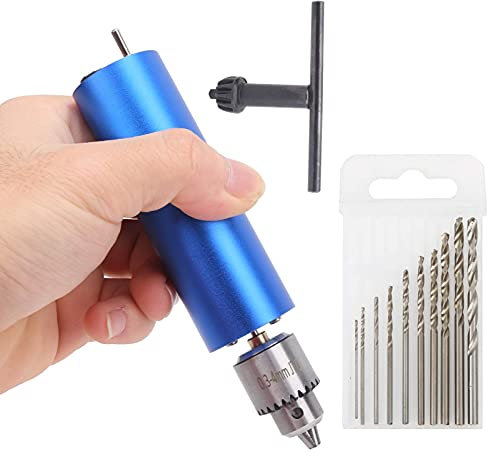 BORDSTRACT Electric Hand Drill Kit, 0.3-4mm Handheld Electric Mini Drill with 10Pcs HSS Drill Bits Multifunctional for Crafting Resin Jewellery Making, with Stepless Rate