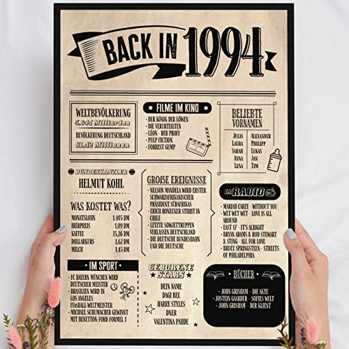 32 Geburtstag, Alte Zeitung Holzbild - Back in 1994 Vintage - personalisierbar zum Hinstellen/Aufhängen opt. beleuchtet, 32ter Geburtstag, 32 Geburtstag Frau & Mann, Jahr 1994 - persönliches Geschenk