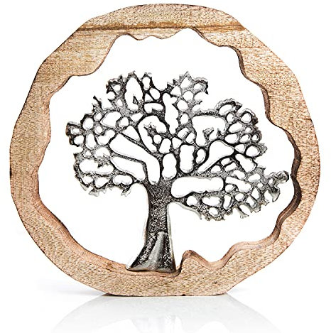Logbuch-Verlag Lebensbaum Deko Geschenk Baum Deko Geburtstag Hochzeit Silber zum Hinstellen + Aufhängen Metall Holz 30 cm