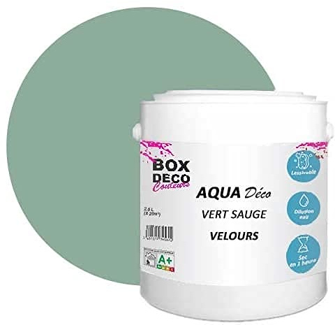 BOX DECO COULEURS Aqua Déco Acrylfarbe, Velours-Optik, 2,5 l/25 m², Salbeigrün