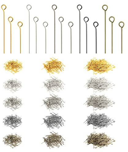 SAVITA 1500 Pezzi Perni per Occhi, 16/20/30mm Eye Pins Orecchini in Acciaio per la Creazione di Gioielli Forniture di Gioielli Chiodini per Orecchini Fai Da Te Bracciali (5 Colori Assortiti)