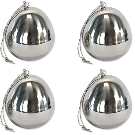 Metall Osterei Ø 10 x 12cm 4 Stück mit Band zum aufhängen Silber Hochglanz Oster-Deko Easteregg frühlingshaft