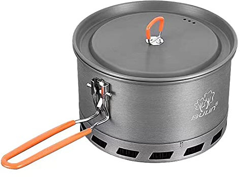 Bulin Olla de camping para 2 – 3 personas, hervidor de agua para camping, equipo de cocina al aire libre, ligero, plegable, duradera, aluminio, sartén de aluminio, tetera y bolsa de transporte, 2,1 L