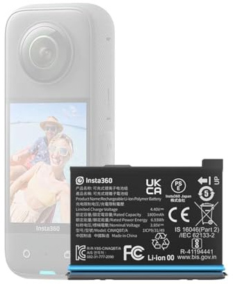 Insta360 X3 Original-Akku (1800 mAh) Ersatz/Ersatz für bis zu 80 Minuten Aufnahmezeit (INAQBT/A)