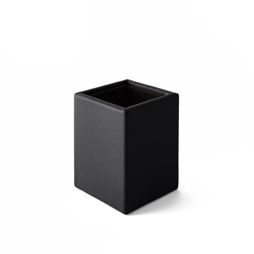 Eglooh - Atena - Schreibtisch Stiftehalter Echtes Leder Schwarz - Quadratisches Design und handgefertigte Ausführungen - cm 7 x 7 x H.9,5 - Vollständig in Italien hergestellt