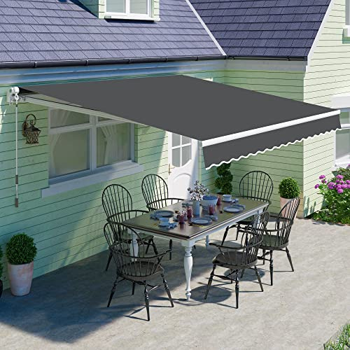 PATISOL 10'x8' Patio Awning Retractable Fully Assembled Manual Sunshade Shelter Aluminum Frame, 100% 280G Polyester Water-resistant Outdoor Window Door Awning Deck Canopy Balcony Yard Porch(Dark Grey)