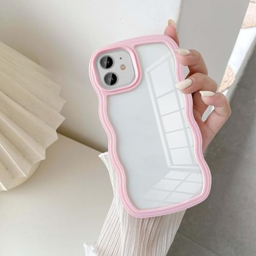 UEEBAI Hülle für iPhone 11, Wellen Rahmenform Silikon Stoßfeste Schutzhülle Anti-Kratzt Tansparent Rückseite TPU Bumper Cover für Mädchen Frauen Handyhülle für iPhone 11 - Rosa