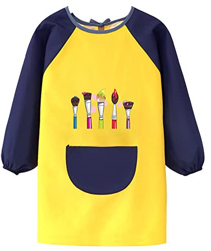 VIKY Malkittel Kinder, Malschürze Kinder 2 Jahre, Langarm Schürze, Wasserdicht Kinderschürzen Jungen/Mädchen, Malerkittel Kind mit Ärmeln Große Tasche für Schule Kunst Malerei, Kochen, Laboraktivität