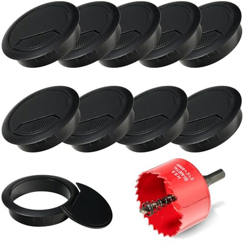 10 Pcs Desk Grommet 60mm with 60mm Hole Saw, Desk Cable Grommet, Desk Cable Hole Cover, Cable Grommet, Desk Hole Cover(Black)
