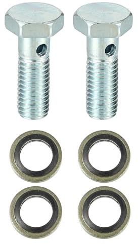 QUARKZMAN 2 Boulons Banjo + Rondelles Frein Universel M10x1.5 Argent | Argent, Diamètre Intérieur Boulon 5mm, Taille 36x18mm, Rondelle Intérieur 10mm, Extérieur 16mm, 4 Rondelles Incluses