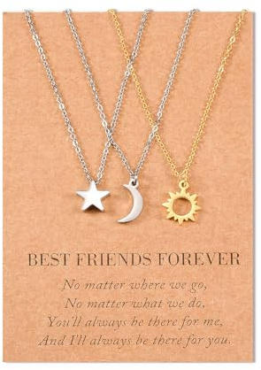 SUNSH Sonne und Mond Beste Freundin Halsketten für 3 Frauen Teens Mädchen Freundschaft Bessties Halskette Set Schwester Schmuck BFF Geschenke für Sie Silber Gold