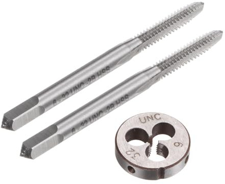 QUARKZMAN Juego de 3 Piezas de Machos y Terrajas, Macho de Rosca Unc 6-32 y Terraja Redonda, Herramienta de Roscado y Roscado para Reparación de Tuercas y Tornillos