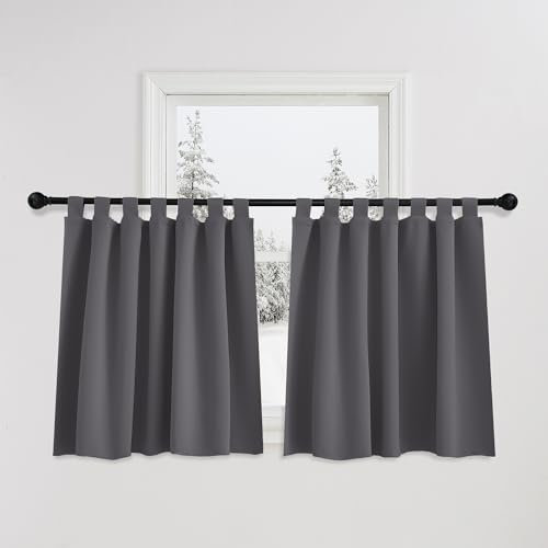 PONY DANCE Tende Oscuranti per Finestre Piccole 2 Pezzi 140x90 CM Tende Corte Termiche Camera da Letto con Passanti per Interni Curtains per Cucina, Grigio