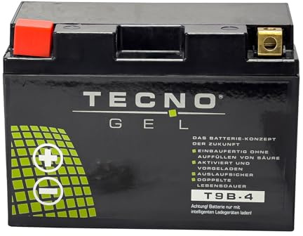 TECNO-GEL Motorrad-Batterie für YT9B-4 = YT9B-BS 12V Gel-Batterie 8 Ah, 150 x 69 x 105 mm, Pluspol links