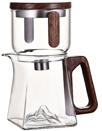 YoeEoay Teeservice Glas Lazy Kungfu Glasteeservice Teekanne Mit Magnet Semi Automatic Tea Set Chinesisches Tee Set, Tee Geschenke Für Frauen Teeliebhaber, Walnussmaterial/büro (klares Glas)