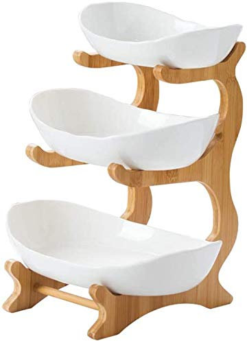 3 Tier Oval Bowl Set White Ceramic Serving Stand for Desserts Appetizers and Snacks Party Food Server Display with Three Fruit Bowls Ideal for Cake Candy Chips and Dips